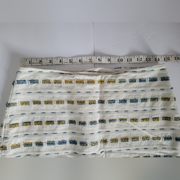 Loft Cream Boucle Yellow Blue Striped Cotton Blend Pencil Skirt - Picture 5 of 10